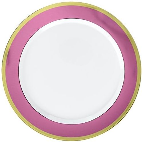  amscan Premium Plastic Plates, 7 1/2 inches, White with Pink Border