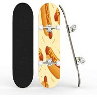 TOEGDNPK Skateboards for Beginners Teens Adults Seamless of Delicious Hand Drawn Pizzas Stock 31 X 8 Complete Standard Skate Board, Outdoor Sports Maple Double Kick Concave Skateboard