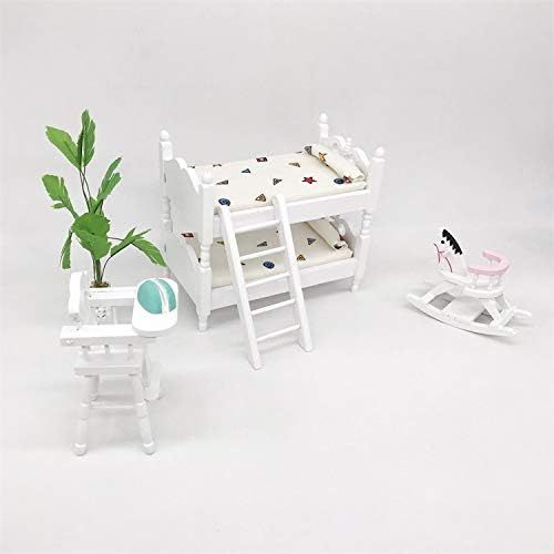  SXFSE Loft Bed, 1:12 Wooden Dollhouse Miniature Furniture Decor Bunk Bed with Ladder, Kids Childrens Bedroom Set Play Toy