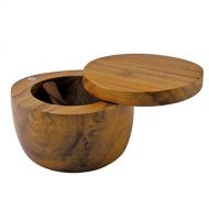 Buy More Fun Solid Teak Wood Salt Cellar with Spoon and Pivoting Lid to Magnetic Close