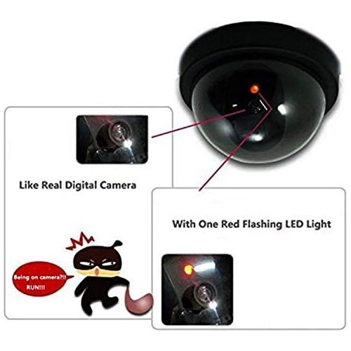  WALI Dummy Fake Security CCTV Dome Camera with Flashing Red LED Light with Security Alert Sticker Decals (SD-4), 4 Packs, Black