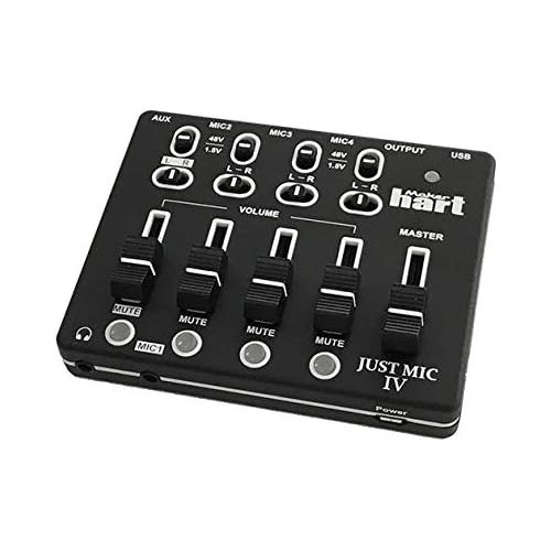  [아마존베스트]Maker hart Maker Hard Just Mic 4 Mini Microphone Mixer 4 Channels/Portable Phantom Power/Audio Interface