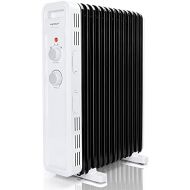 Aigostar Oil Radiator Energy Saving 2300 W Mobile Electric Radiator with 11 Heating Plates, 3 Heat Settings, Thermostat, Tilt and Overheating Protection, Oil Filled Radiator, White