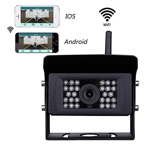  podofo Digital WiFi Reversing Camera Waterproof Night Vision with Backup Line Monitor Kit Compatible Backup Car Camera iPhone / iPad and Android for Trailers, RV, Trucks