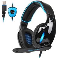 SADES Newest SA902 7.1 Channel Virtual Surround Sound USB Gaming Headset Over-ear Headphones with Noise Isolating Mic LED Light for PC Mac Computer Gamers(Black Blue)