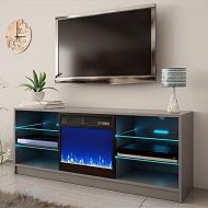 MilanHome Wrightson TV Stand for TVs up to 65 Electric Fireplace Included, Overall: 58 W x 22.5 H x 13.8 D, Fireplace Included