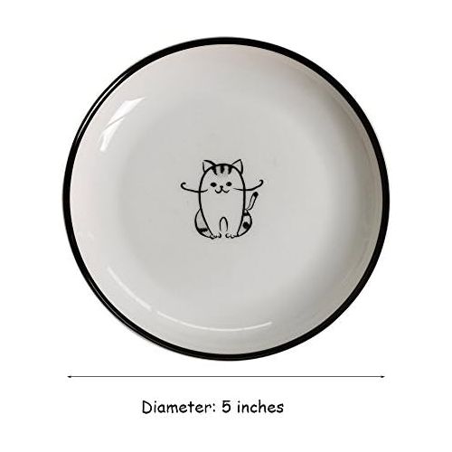  [아마존베스트]WAIT FLY 5 Inches Funny Dog and Cat Pattern with Brush Strokes Ceramics Seasoning Dishes/Tea Bag Holders/Ketchup Saucer/Appetizer Plates/Seasoning Dipping Bowls, Set of 4