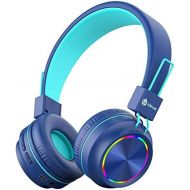 [아마존베스트]iClever Bluetooth Childrens Headphones, Colourful Lights LED, 85 dB Volume Limiter, Foldable, Adjustable, Wireless and Cable, Built-in Microphone for PC, Tablet, Kindle