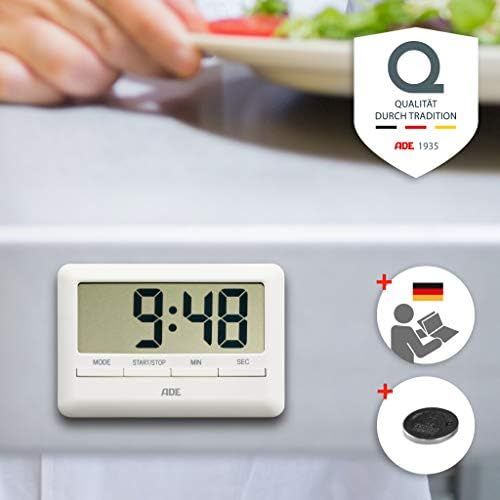  [아마존베스트]ADE Digital Kitchen Timer TD 1600 (The Worlds Flatest Timer Including Time, Alarm, Countdown and Stopwatch, Magnetic Hanger, LCD Display) White