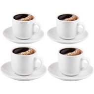 [아마존베스트]Espresso Cups with Saucers by Bruntmor - 4 ounce - Elegant White Ceramic, For Latte, Coffee, Mocha and Tea, Stackable Set of 4