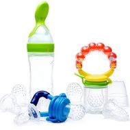 Gedebey Baby Food Feeder, Pacifier Fruit- Fresh Silicone Bottle Squeeze Spoon Frozen Fruit Teething Pacifiers Nibbler Hygienic Cover Newborn Teeth with Meshes Sizes for Baby Food S