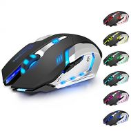 EEEKit Wireless Optical Gaming Mouse with USB Receiver, 7 Color Rechargeable Computer Mouse, Rechargeable Computer Mouse with 4 Adjustable DPI Levels for PC, Laptop, Computer, Gami