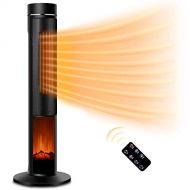 TRUSTECH Electric Space Heater for Large Room - 36 Ceramic Tower Space Heater for Whole Room Heating w/ Thermostat, Fast Heating,3D Realistic Flame, Oscillating, Remote Control, Energy Effi