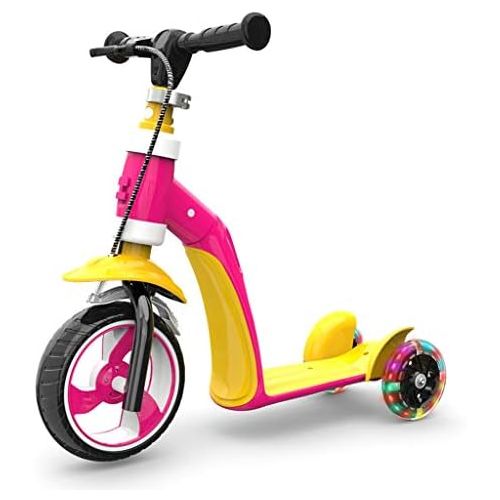  Kinder Roller Dreiradscooter Scooter Can Ride Gleiten Dreirad Kleinkind Multi-Funktions-Flash FANJIANI (Farbe : Yellow pink)