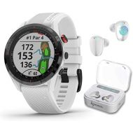 Garmin Approach S62 Premium GPS White Golf Watch with Wearable4U White Earbuds with Charging Power Bank Case Bundle
