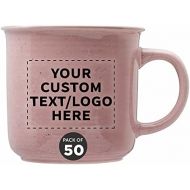 DISCOUNT PROMOS Custom Marble Campfire Coffee Mugs - 13 oz. 50 Pack - Personalized Logo, Text - Camping Style Rustic Cups- Pink