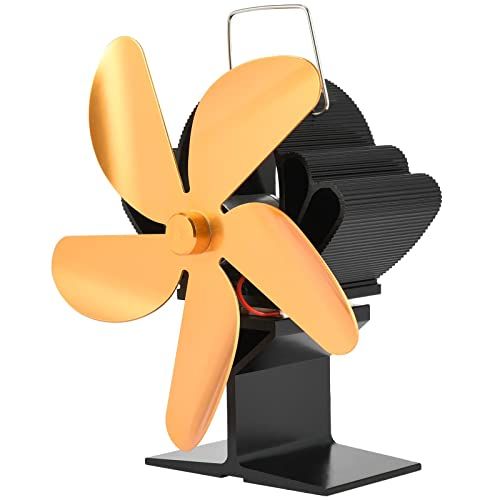  CEspace 5 Blade wood stove fan heat powered with thermometer silent fireplace fan for indoor wood burning stove, gas stove, pellet stove, log burner non electric stoves fans for home heati