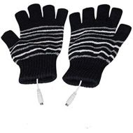 [아마존베스트]Kbinter USB 2.0 Powered Stripes Heating Pattern Knitting Wool Cute Heated Paw Gloves Fingerless Hands Warmer Mittens Laptop Computer Warm Gloves for Women Men Girls Boys (Black)