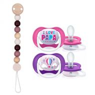 Philips Avent Ultra Air Dummy 6 18 Princess / Set of 2 with Sterilised Transport Box + Heimess Wooden Dummy Chain Beads Pink