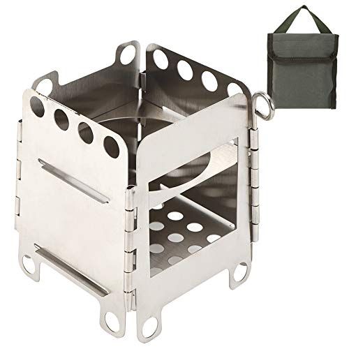  TOPINCN Outdoor Portable Folding Stove Stainless Steel Wood Twigs Branches Burning Stove 174g/6.1oz Weight with Storage Bag