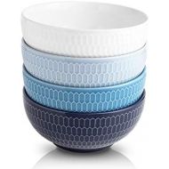 [아마존베스트]KOOV 24 Ounce Soup Bowl Set, Porcelain Cereal Bowls Microwave And Dishwasher Safe, Kitchen Bowls For Oatmeal Breakfast, Chip, Rice, Ceramic Bowls Set of 4 (Blue Series)