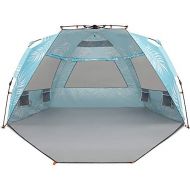 Easthills Outdoors Instant Shader Enhanced (Prints) Deluxe XL Beach Tent 4-6 Person Popup Sun Shelter 99 Wide for Family UPF 50+ Double Silver Coated with Extended Zippered Porch P
