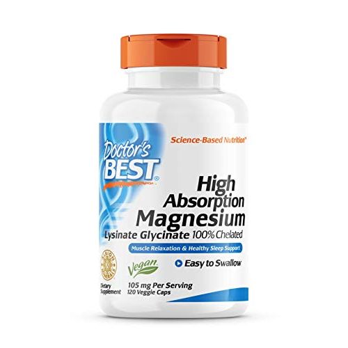  [무료배송]Doctors Best High Absorption Magnesium Lysinate Glycinate, Easy to Swallow, Supplement for Sleep, Stress & Anxiety Relief, Leg Cramps, Headaches, Energy, Muscle Relaxation 120 Ct