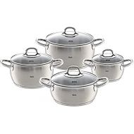 Fissler Valea Set of 4 Stainless Steel Saucepans with Glass Lid Suitable for All Hobs (3 Saucepans and 1 Stewing Pots