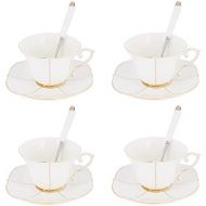 Artvigor, Porzellan Kaffeetassen Set, 4-teilig Set Kaffeeservice, 220 ml Kaffee Tee Tassen, Hellblau + Weiss