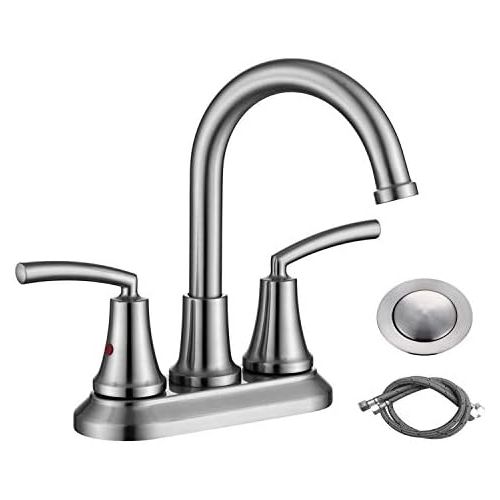  RKF Swivel Spout Two-Handle Centerset Bathroom Faucet Lavatory Faucet with Metal pop-up Drain with Overflow and CUPC Water Lines,Black Stainless,BF023-BS