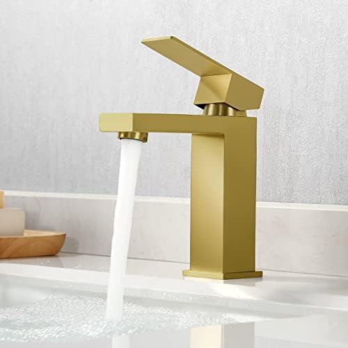  KES Bathroom Sink Faucet Single Hole Modern Vanity Faucet One Handle SUS304 Stainless Steel Rustproof Brushed Brass Finish, L3156ALF-BZ