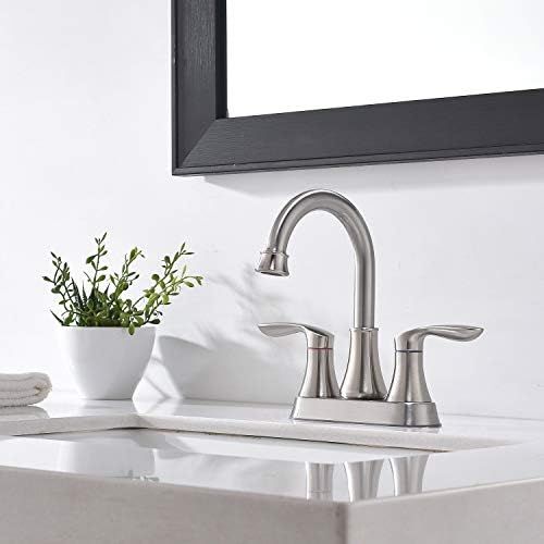  Friho Lead-Free Modern Commercial Two Handle Brushed Nickel Bathroom Faucet,Bathroom Vanity Sink Faucets with Drain Stopper and Water Hoses