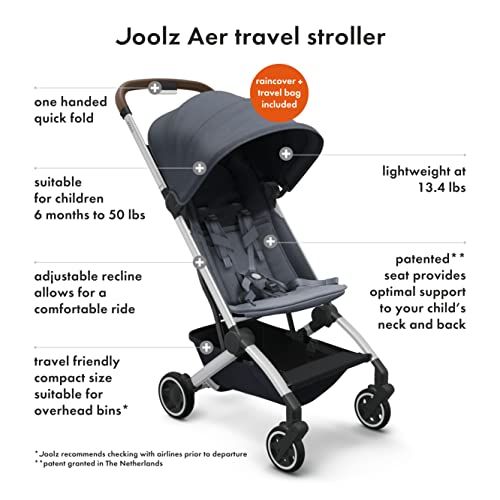  Joolz AER - Premium Baby Stroller - Comfortable & Compact - Foldable & Lightweight Travel Stroller - XXL Sun Hood - Raincover & Travelbag Included - Elegant Blue