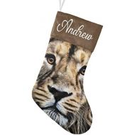FunnyCustomShop OOshop Personalized Christmas Stockings Wild Animal Lion with Name Custom Xmas Holiday Fireplace Festive Gift Decor 17.52 x 7.87 Inch
