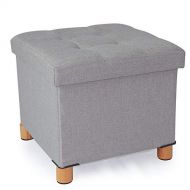 Cassilia Foldable Storage Ottoman Square Cube Coffee Table Multipurpose Footrest Stool for Bedroom and Living Room Storage (Light Grey Ottoman)