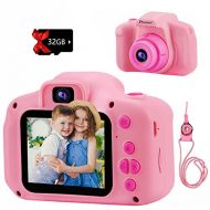 [아마존베스트]PROGRACE Kids Camera Digital Video Cameras for Kids Boys Birthday Toy Gifts Toddler Video Recorder Children Camera 2 Inch IPS with SD Card-Pink