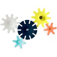 Boon Cogs Baby Bath Toys - Spinning Gear Themed Sensory Baby Toys for Bathtub - Suction Toys for Bathtub Walls - Navy and Yellow - 5 Count - Ages 12 Months and Up
