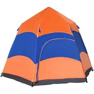 Outsunny Quick Up Tent Double Wall Tent Outdoor Family Tent Pop-Up for 5-6 People 4 Seasons Waterproof with Carry Bag Mosquito Net 2 Doors Polyester + Fiber Orange + Blue 280 x 280