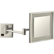 Nameeks AR7701-SNI-5x Glimmer Square Wall Mounted LED 5x Magnification Makeup Mirror, Satin Nickel