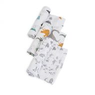 Little Unicorn Cotton Muslin Swaddle Blankets (set Of 3) - Dino Friends, Blue, Green, Navy