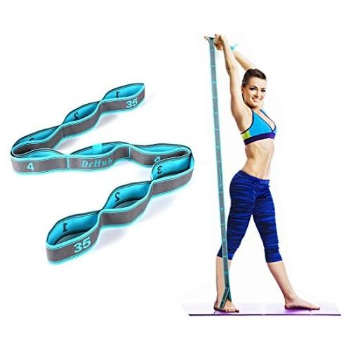  [아마존베스트]DeHub Yoga set, yoga stretch strap with 8 bows, washable, easy to wear and highly elastic gymnastics strap, ideal for hot yoga, physical therapy, greater flexibility.