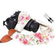 Elvam Universal Men and Women Scarf Camera Strap Belt Compatible with DSLR, SLR, Instant,Digital Camera - White Green Floral Pattern