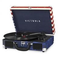 Victrola Vintage 3-Speed Bluetooth Portable Suitcase Record Player with Built-in Speakers Upgraded Turntable Audio Sound Includes Extra Stylus American Flag (VSC-550BT-USA) Amercan