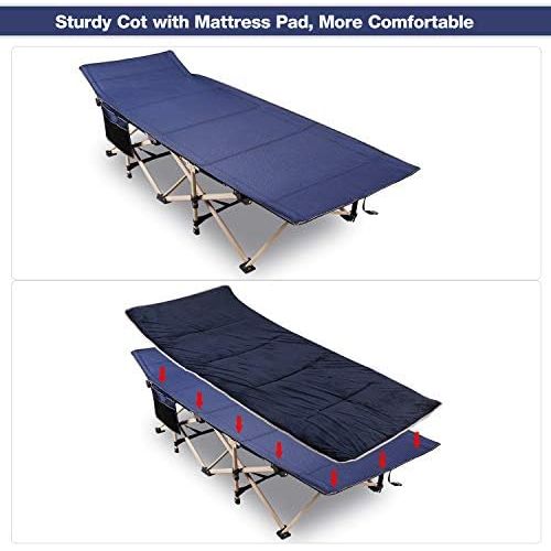  REDCAMP Folding Camping Cots for Adults Heavy Duty, 28 Wide Sturdy Portable Sleeping Cot for Camp Office Use, Blue Gray Cot + Pad