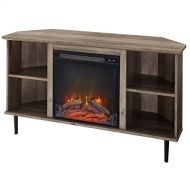 Pemberly Row 48 Simple Wooden Corner Fireplace TV Stand in Gray Wash