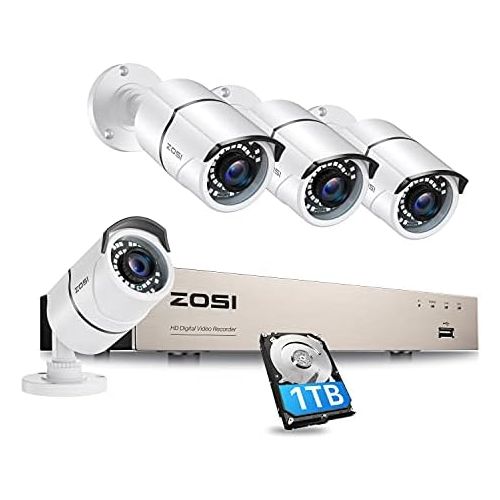  [아마존베스트]ZOSI 8CH 1080P Home Security Camera System Outdoor with 1TB Hard Drive, H.265+ 8 Channel 5MP Lite Wired DVR with 4pcs 1080P HD IP67 Weatherproof CCTV Cameras with 120ft Night Visio