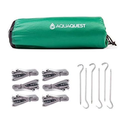  Aqua Quest Guide Tarp Kit - 100% Waterproof Ultralight Ripstop SIL Nylon Backpacking Rain Fly - 10x10 Green Kit