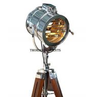 THORINSTRUMENTS (with device) Thor Vintage Stage Searchlight Wooden Tripod Stand Search Light Studio Spot Lamp
