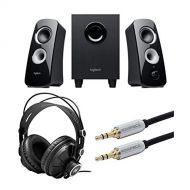 Logitech Speaker System Z323 with Subwoofer Bundle with Knox Gear Headphones and Audio Cable (3 Items)
