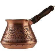 CopperBull Thickest Solid Hammered Copper Turkish Greek Arabic Coffee Pot Stovetop Coffee Maker Cezve Ibrik Briki with Wooden Handle (Matte Copper Stamped)